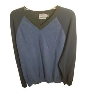 Vince Sweater Blue Cashmere V Neck  raglan sleeve Pullover Mens ‎ XL